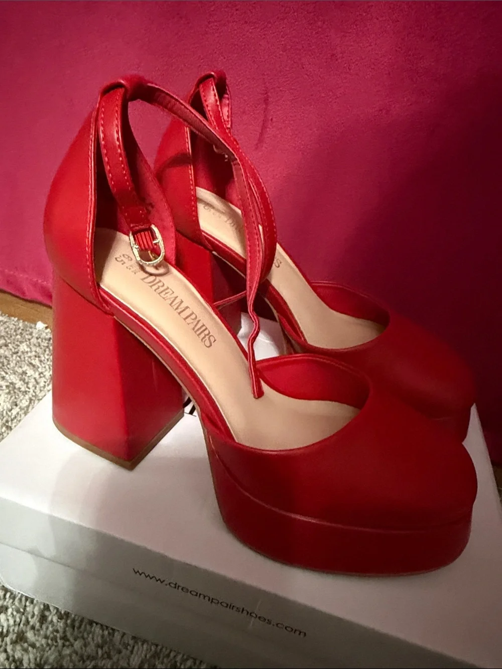 Dream Pairs Red Platform Block Heel Sandals with Ankle Strap
